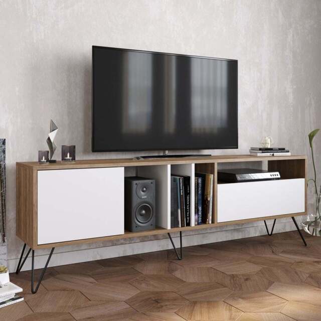 Decorotika Mistico Walnut and White Wide TV Unit - Size: 58 x 180 x 35.5cm - Multi - Wilko - image 1