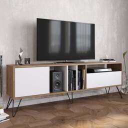 Decorotika Mistico Walnut and White Wide TV Unit - Size: 58 x 180 x 35.5cm - Multi - Wilko