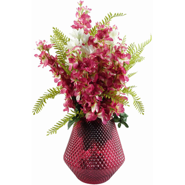 Leaf Dark Pink and White Delphinium and Starflower Artificial Flower Bundle with Vase 70cm 10 Pack - Size: 70 x 50 x 50cm - Wilko - image 1