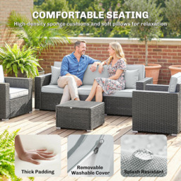 Outsunny 5 Seater Dark Grey Rattan Garden Sofa Lounge Set with Wide Armrests and Cushions - Wilko - thumbnail 7