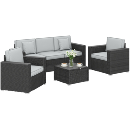 Outsunny 5 Seater Dark Grey Rattan Garden Sofa Lounge Set with Wide Armrests and Cushions - Wilko - thumbnail 3