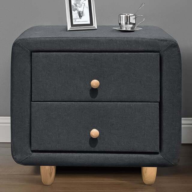 Brooklyn 2 Drawer Grey and Oak Linen Fabric Bedside Table - Wilko - image 1
