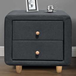Brooklyn 2 Drawer Grey and Oak Linen Fabric Bedside Table - Wilko
