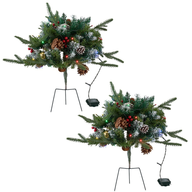 Living and Home Pre-Lit Christmas Planter Bush with Pinecones and Red Berries 58cm 2 Pack - Size: 58 x 61 x 61cm - Multi - Wilko - image 1