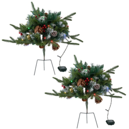 Living and Home Pre-Lit Christmas Planter Bush with Pinecones and Red Berries 58cm 2 Pack - Size: 58 x 61 x 61cm - Multi - Wilko - thumbnail 1