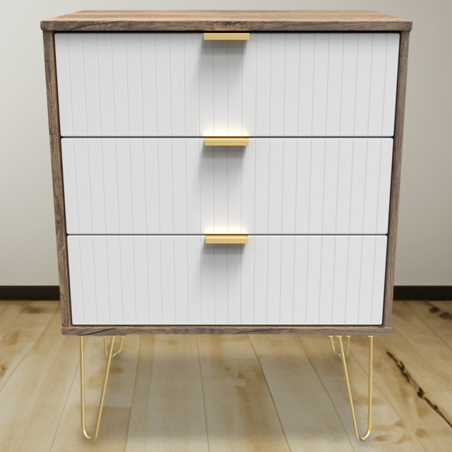 Crowndale 3 Drawer White Matt and Vintage Oak Chest of Drawers Ready Assembled - Wilko - image 1