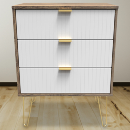 Crowndale 3 Drawer White Matt and Vintage Oak Chest of Drawers Ready Assembled - Wilko - thumbnail 1