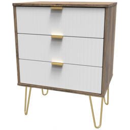 Crowndale 3 Drawer White Matt and Vintage Oak Chest of Drawers Ready Assembled - Wilko - thumbnail 3