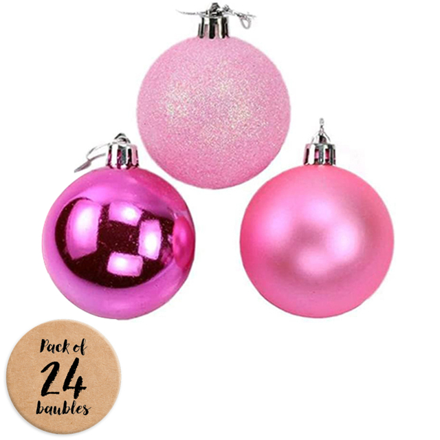 Shatchi 5cm Pale Pink Shatterproof Christmas Bauble 24 Pack - Wilko - image 1