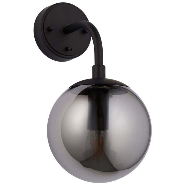 Merano Trieste Smoked Mirror Glass Matt Black Wall Lamp - Size: 20 x 15 x 29cm - Wilko - image 1