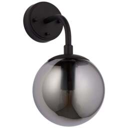 Merano Trieste Smoked Mirror Glass Matt Black Wall Lamp - Size: 20 x 15 x 29cm - Wilko