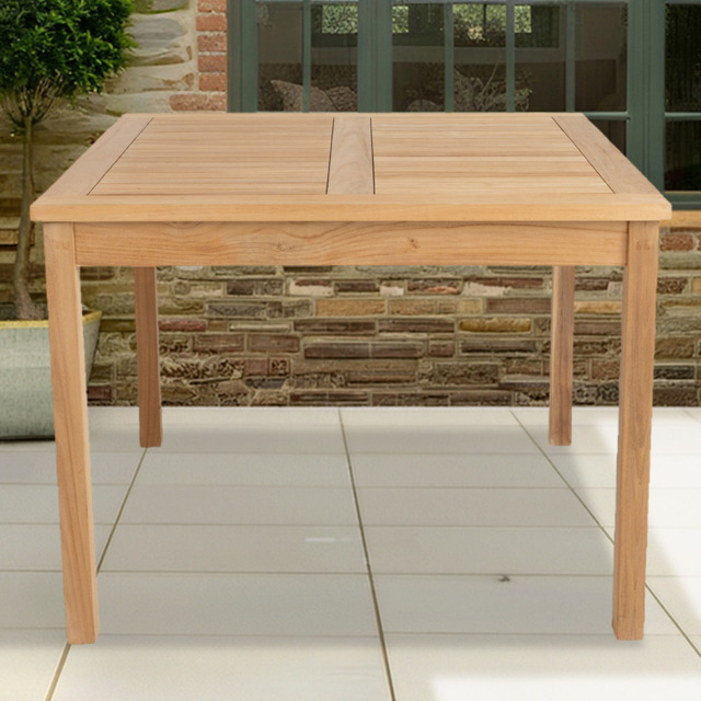 Charles Bentley 4 Seater Teak Wood Square Slatted Garden Dining Table - Brown - Wilko - image 1