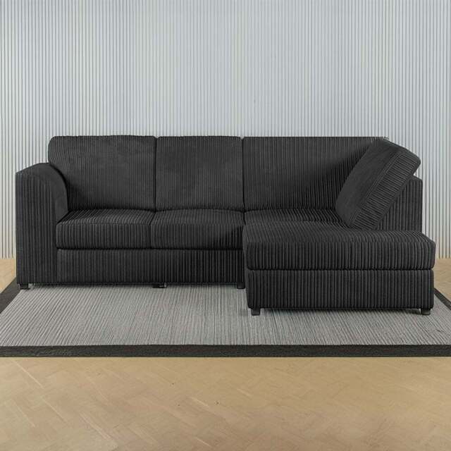 Luxor 4 Seater Black Jumbo Cord Full Back Right Hand L Shape Corner Sofa - Wilko - image 1