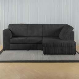 Luxor 4 Seater Black Jumbo Cord Full Back Right Hand L Shape Corner Sofa - Wilko - thumbnail 1