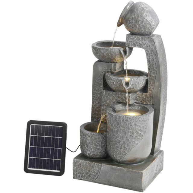 Living and Home Grey Cascade Solar Powered Water Feature - Size: 64x28x22cm - Wilko