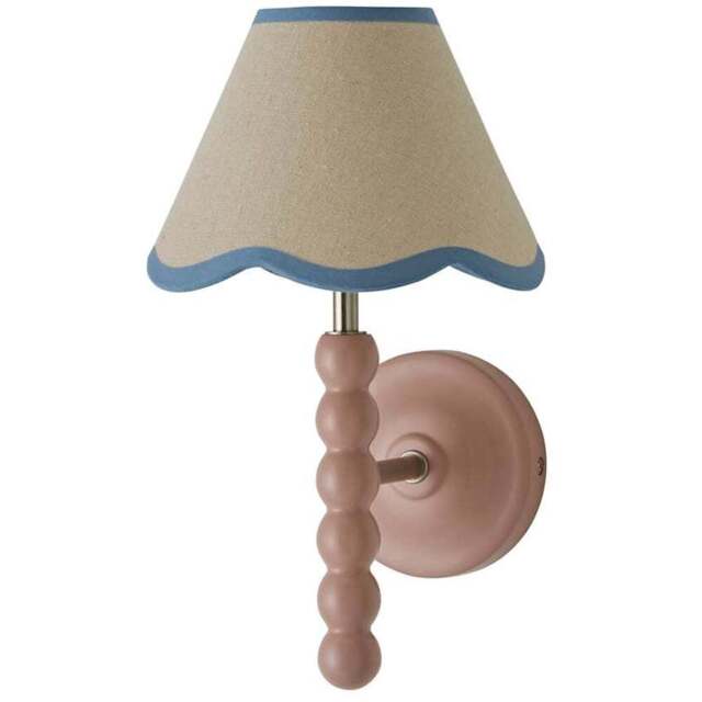 ValueLights Blue Trim Scallop Shade Pink Bobbin LED Wall Light with Bulb 2 Pack - Size: 32 x 19 x 20cm - Wilko - image 1