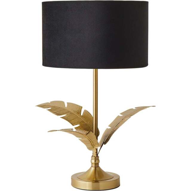 ValueLights Christina Black Velvet and Gold Palm Leaf Table Lamp with Bulb - Size: 47.5 x 29 x 29cm - Wilko - image 1