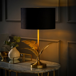 ValueLights Christina Black Velvet and Gold Palm Leaf Table Lamp with Bulb - Size: 47.5 x 29 x 29cm - Wilko - thumbnail 7