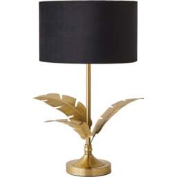ValueLights Christina Black Velvet and Gold Palm Leaf Table Lamp with Bulb - Size: 47.5 x 29 x 29cm - Wilko