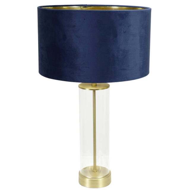 ValueLights Balan Gold Glass LED Table Lamp with Navy Blue and Gold Velvet Lamp Shade - Size: 56 x 35 x 35cm - White - Wilko - image 1