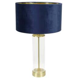 ValueLights Balan Gold Glass LED Table Lamp with Navy Blue and Gold Velvet Lamp Shade - Size: 56 x 35 x 35cm - White - Wilko