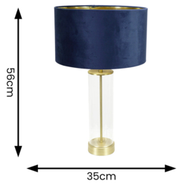 ValueLights Balan Gold Glass LED Table Lamp with Navy Blue and Gold Velvet Lamp Shade - Size: 56 x 35 x 35cm - White - Wilko - thumbnail 5