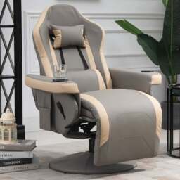 Portland Grey PU Leather Swivel Manual Recliner Chair - Size: Single - Wilko