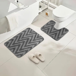 Velosso Chevron Stripe Grey Bath Mat Set - Silver - Wilko - thumbnail 3