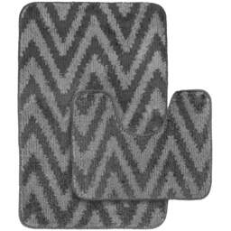 Velosso Chevron Stripe Grey Bath Mat Set - Silver - Wilko