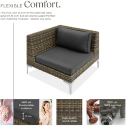tectake Villanova Rattan Right Corner Garden Chair with Cushion - Size: 72 x 89 x 89cm - Grey - Wilko - thumbnail 4