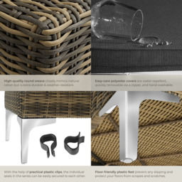tectake Villanova Rattan Right Corner Garden Chair with Cushion - Size: 72 x 89 x 89cm - Grey - Wilko - thumbnail 6