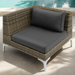 tectake Villanova Rattan Right Corner Garden Chair with Cushion - Size: 72 x 89 x 89cm - Grey - Wilko - thumbnail 1