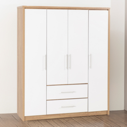 Seconique Seville 4 Door 2 Drawer White Gloss Light Oak Effect Veneer Wardrobe - Size: 4 Door, 2 Drawer - Wilko - thumbnail 1