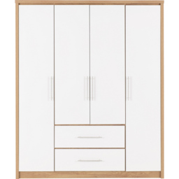 Seconique Seville 4 Door 2 Drawer White Gloss Light Oak Effect Veneer Wardrobe - Size: 4 Door, 2 Drawer - Wilko - thumbnail 4