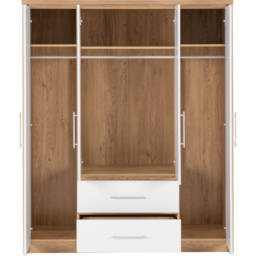 Seconique Seville 4 Door 2 Drawer White Gloss Light Oak Effect Veneer Wardrobe - Size: 4 Door, 2 Drawer - Wilko - thumbnail 5