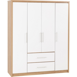 Seconique Seville 4 Door 2 Drawer White Gloss Light Oak Effect Veneer Wardrobe - Size: 4 Door, 2 Drawer - Wilko - thumbnail 3