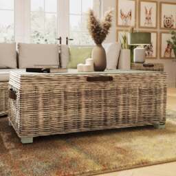 FWStyle Maya Light lime Wash Handmade Lift Up Storage Coffee Table - Size: 49 x 129 x 70cm - Grey - Wilko