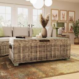 FWStyle Maya Light lime Wash Handmade Lift Up Storage Coffee Table - Size: 49 x 129 x 70cm - Grey - Wilko - thumbnail 6