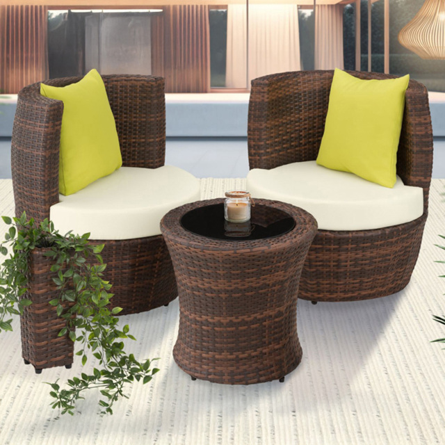 tectake Nizza 2 Seater Rattan Garden Bistro Set with Vase Black and Brown - Wilko - image 1