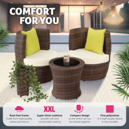 tectake Nizza 2 Seater Rattan Garden Bistro Set with Vase Black and Brown - Wilko - thumbnail 5