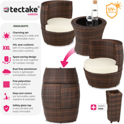 tectake Nizza 2 Seater Rattan Garden Bistro Set with Vase Black and Brown - Wilko - thumbnail 7