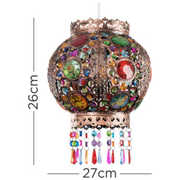ValueLights Bazaar Moroccan Style Bronze Chandelier Easy Fit Ceiling Light Shade with Jewel Droplets - Size: 35.5 x 26 x 26cm - Brown - Wilko - thumbnail 6