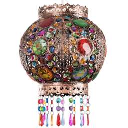 ValueLights Bazaar Moroccan Style Bronze Chandelier Easy Fit Ceiling Light Shade with Jewel Droplets - Size: 35.5 x 26 x 26cm - Brown - Wilko