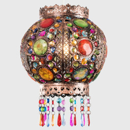 ValueLights Bazaar Moroccan Style Bronze Chandelier Easy Fit Ceiling Light Shade with Jewel Droplets - Size: 35.5 x 26 x 26cm - Brown - Wilko - thumbnail 3