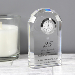 Personalised Memento Personalised Silver Anniversary Crystal Clock - Size: 0.6 x 1 x 0.3cm - Clear - Wilko - thumbnail 3