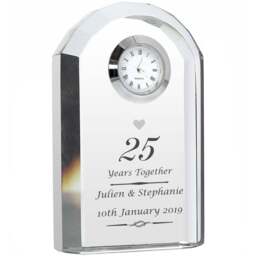 Personalised Memento Personalised Silver Anniversary Crystal Clock - Size: 0.6 x 1 x 0.3cm - Clear - Wilko - thumbnail 1