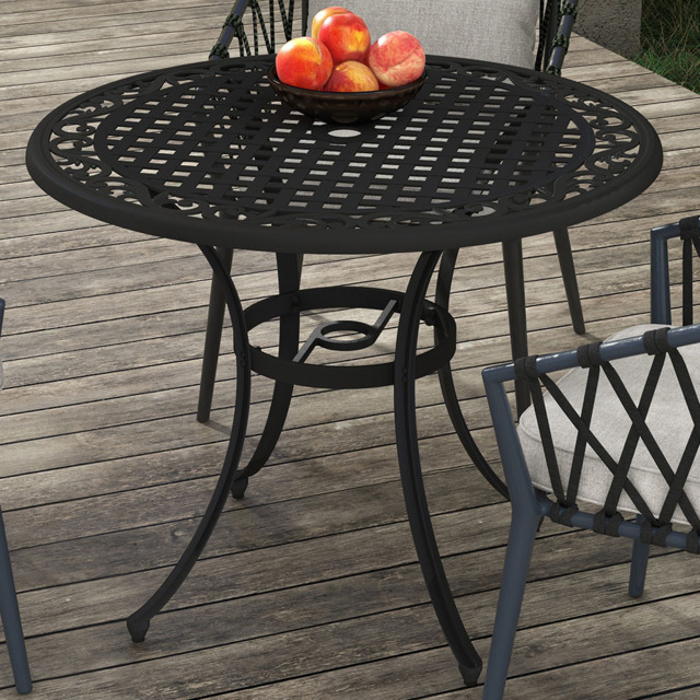 Outsunny Round Garden Dining Table with Parasol Hole Black - Size: 2 Seater - Wilko - image 1