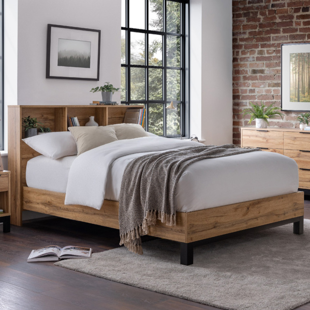 Julian Bowen Bali Single Modern Oak Effect Bed with Bookcase Headboard - Brown - Wilko - image 1