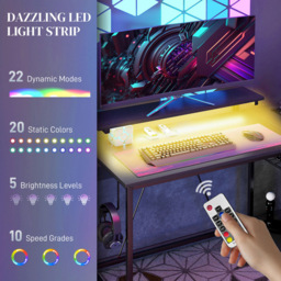 Portland LED Lights Reversible Corner Gaming Desk with Storage - Size: 90 x 80 x 107cm - Black - Wilko - thumbnail 7