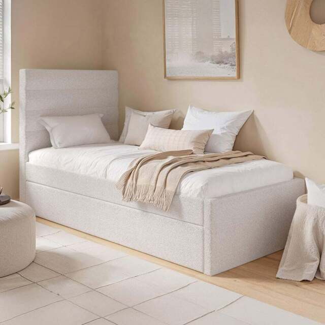 Flair Ari Single Beige Boucle Bed with Trundle - Cream - Wilko - image 1
